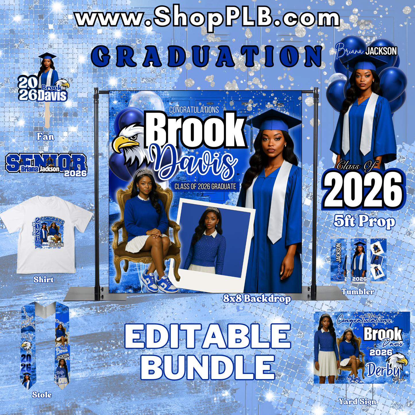 Royal Blue Graduation Editable Bundle