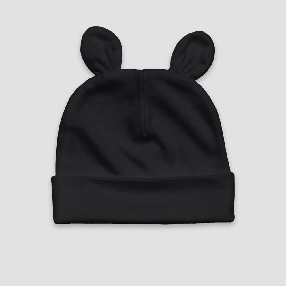 Baby Bear Ears Beanie Hat – Polyester Cotton Blend Black - LG3033D - The Laughing Giraffe®