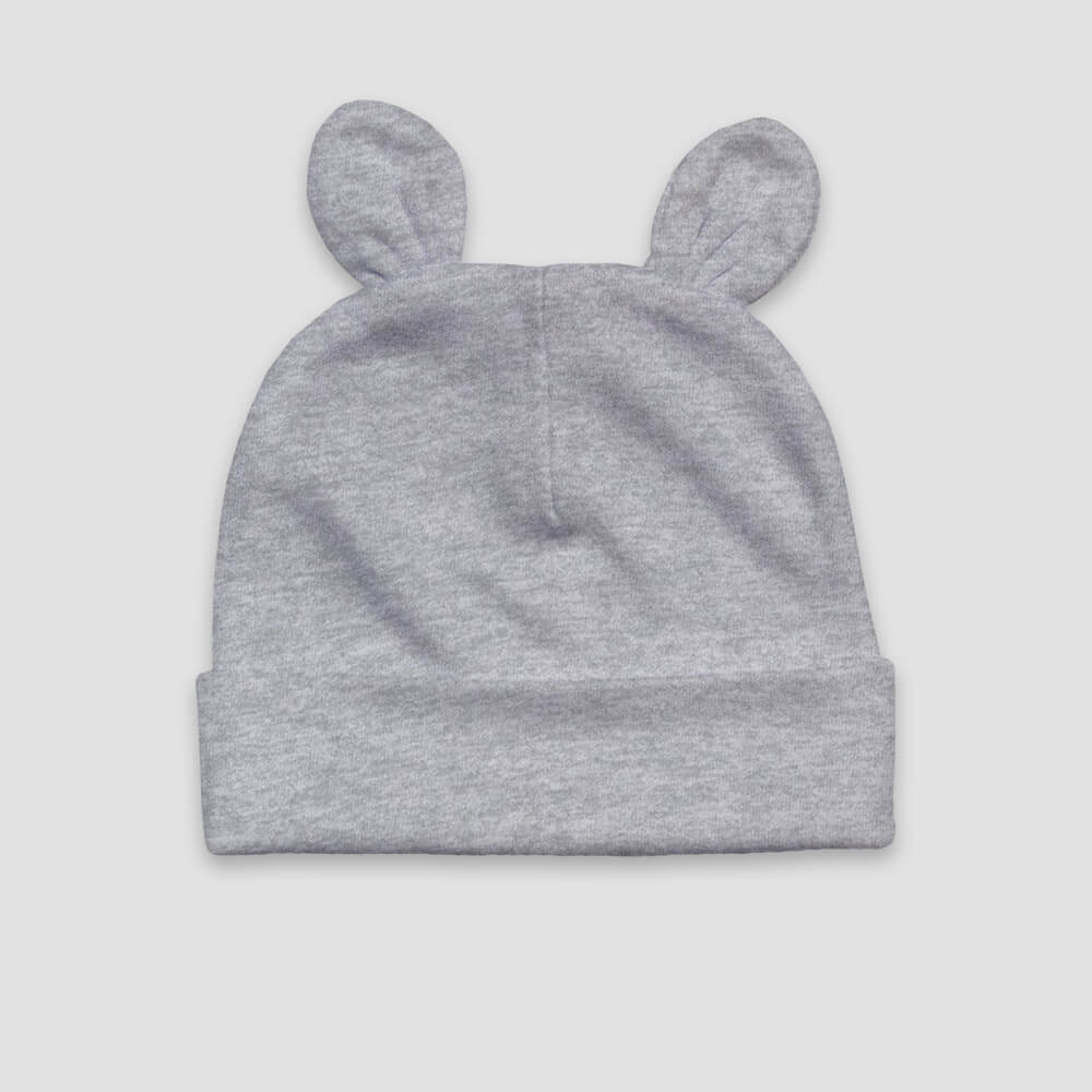 Baby Bear Ears Beanie Hat – Polyester Cotton Blend Heather Gray - LG3033H - The Laughing Giraffe®