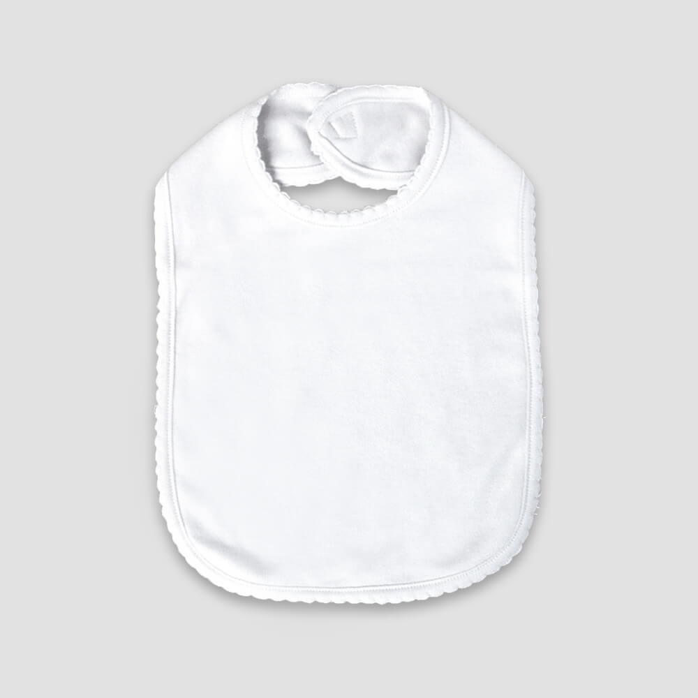Baby Bibs With Scallop Trim – 2 Ply – Polyester Cotton Blend White - LG3469W - The Laughing Giraffe®