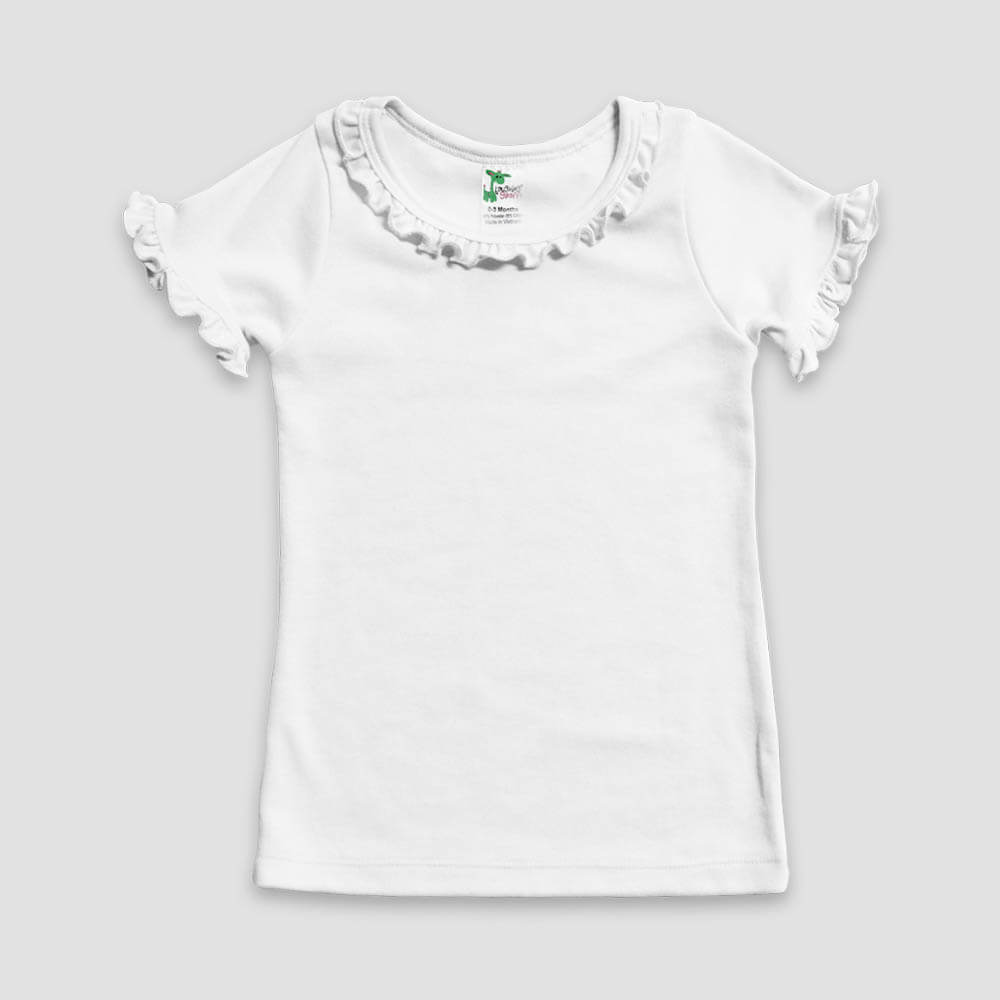 Toddler and Kids Short Sleeve Ruffle Trim Top – Polyester Cotton Blend - LG3553W - The Laughing Giraffe®