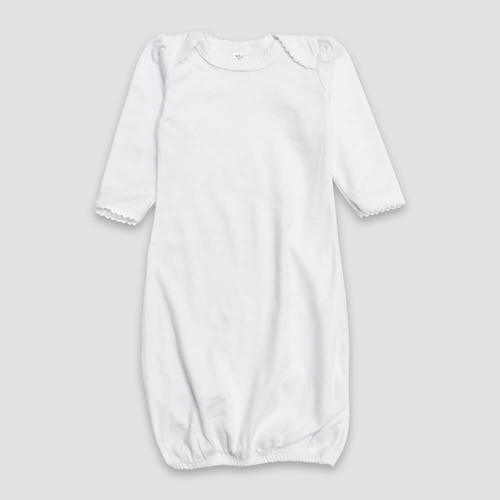 Baby Sleep Gowns with Scallop Trim – White – Polyester Cotton Blend - LG3803W - The Laughing Giraffe®