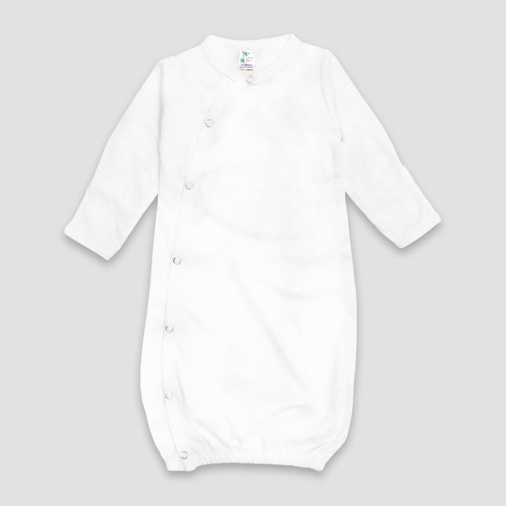 Baby Kimono Gown With Fold Over Mittens – Polyester Cotton Blend White - LG3854W - The Laughing Giraffe®