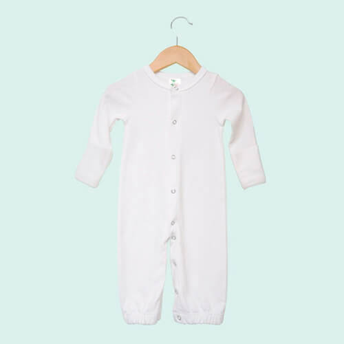 Baby Convertible Gown PJ Mittens White - PolyCotton Blend - LG3824W - The Laughing Giraffe®