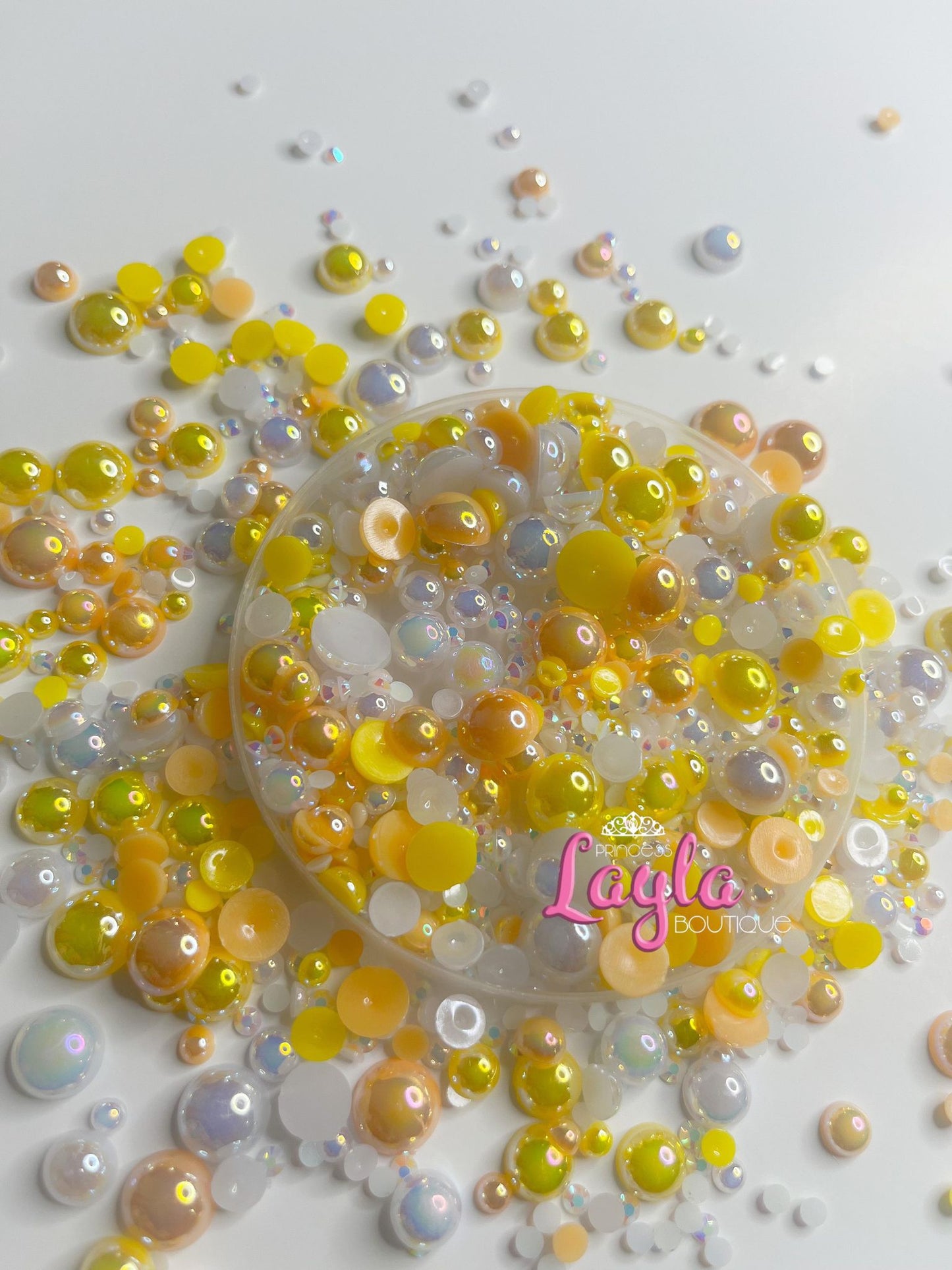 Yellow and White Pearl and Rhinestone Mix