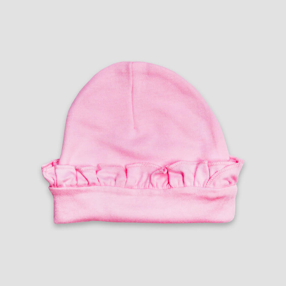 Baby Beanie With Ruffles – Polyester Cotton Blend Pink - LG3037P - The Laughing Giraffe®