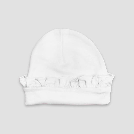 Baby Beanie With Ruffles – Polyester Cotton Blend White - LG3037W - The Laughing Giraffe®