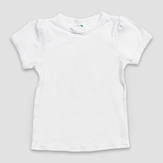 Toddler & Kids T-Shirt with Scallop Trim – Short Sleeve – White - LG3555W - The Laughing Giraffe®