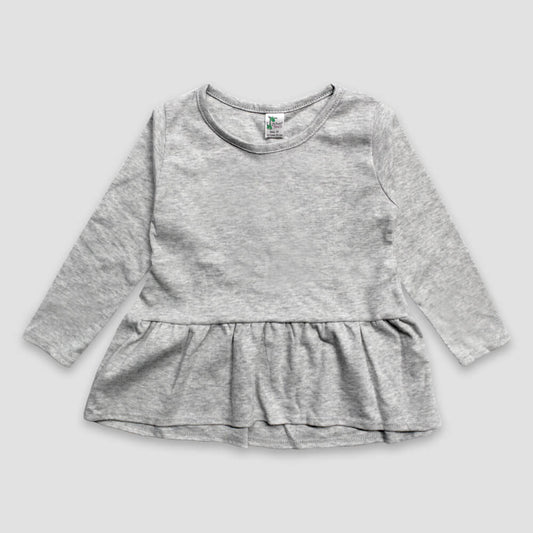 Toddler & Kids Long Sleeve Peplum Top – Polyester Cotton Blend Heather Gray - LG3588H - The Laughing Giraffe®