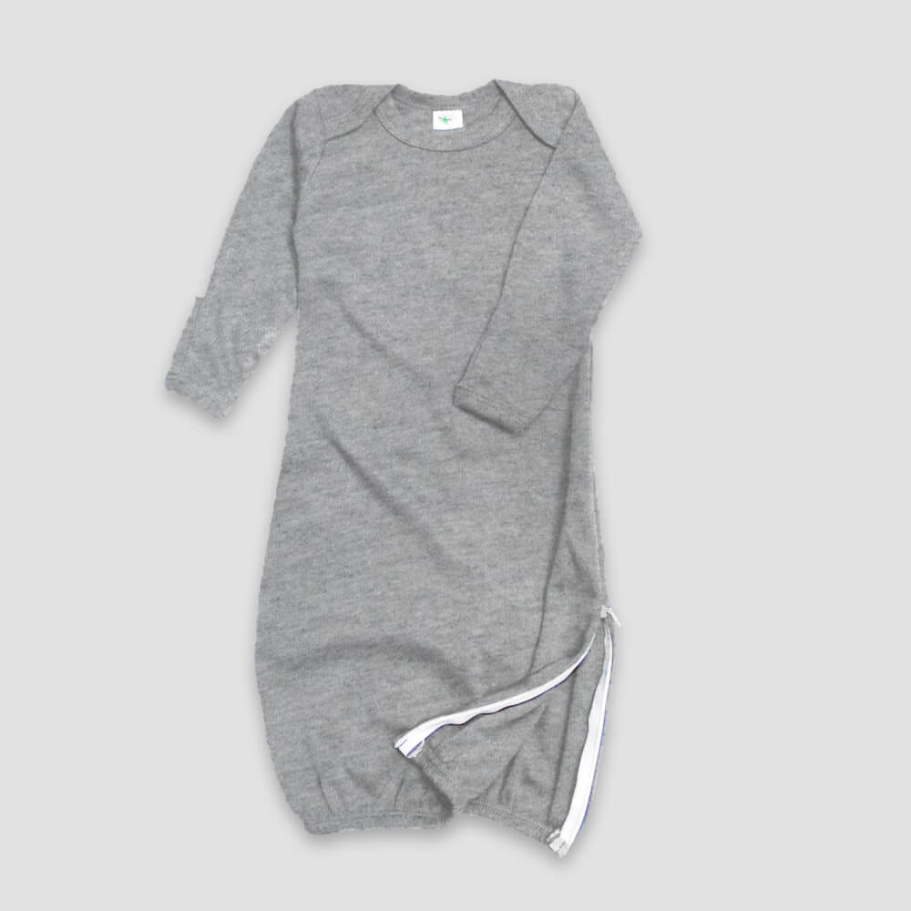 Baby Sleep Gowns With Side-Zipper – Polyester Cotton Blend Heather Gray - LG3853H - The Laughing Giraffe®