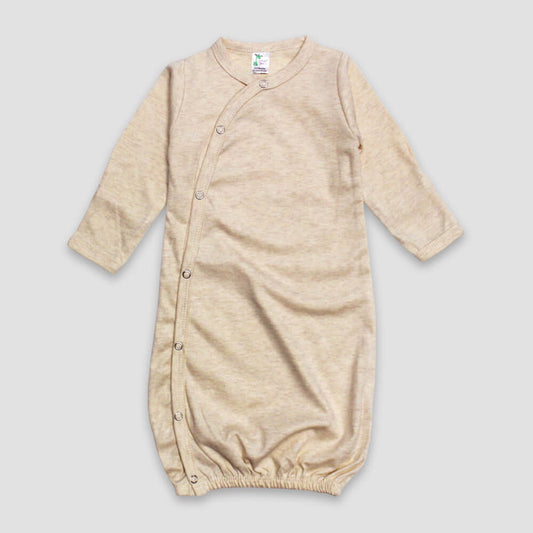 Baby Kimono Gown With Fold Over Mittens – Polyester Cotton Blend Oatmeal - LG3854O - The Laughing Giraffe®