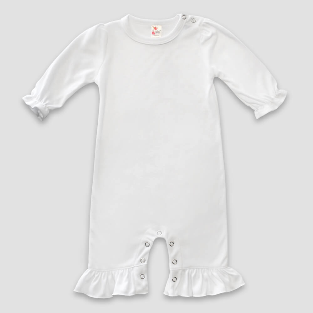 Baby Long Sleeve Ruffle Jumpsuit – White – 100% Polyester