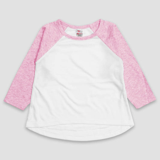 Toddler & Kids Long Sleeve Raglan High-Low Top – 100% Polyester White/Cotton Candy Pink - LG4587WC - The Laughing Giraffe®