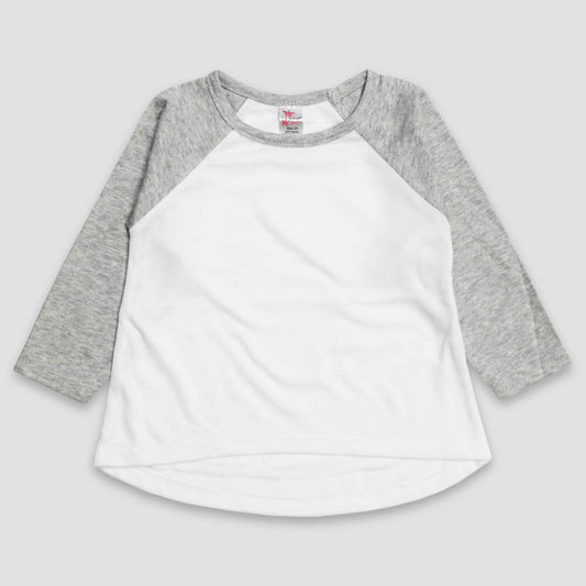 Toddler & Kids Long Sleeve Raglan High-Low Top – 100% Polyester White/Heather Gray - LG4587WH - The Laughing Giraffe®